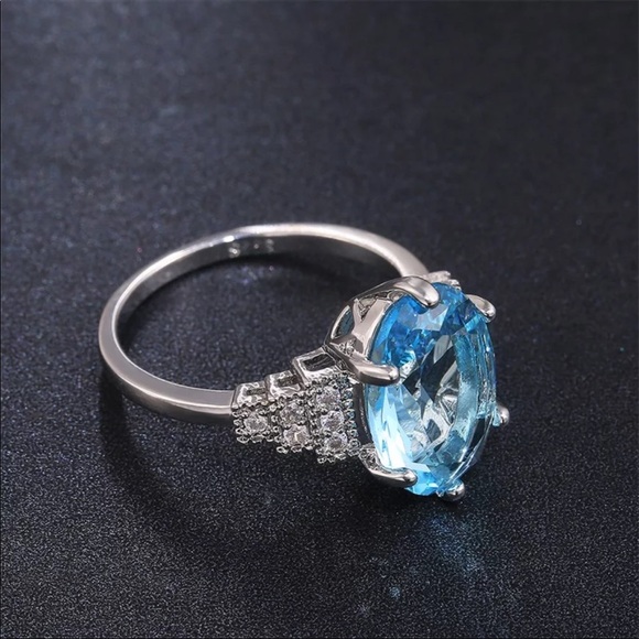 New Elegant 925 Silver Beautiful Aquamarine Ring - Picture 5 of 6